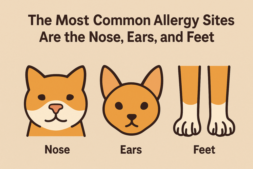 The Most Common Allergy Sites Are the Nose, Ears, and Feet